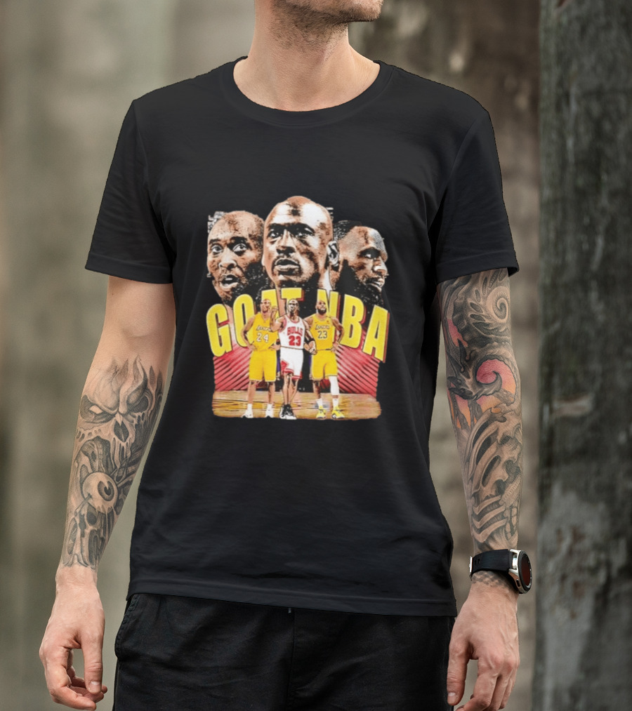 GOAT NBA Kobe Bryant Michael Jordan LeBron James Lakers Bulls Collage T-Shirt