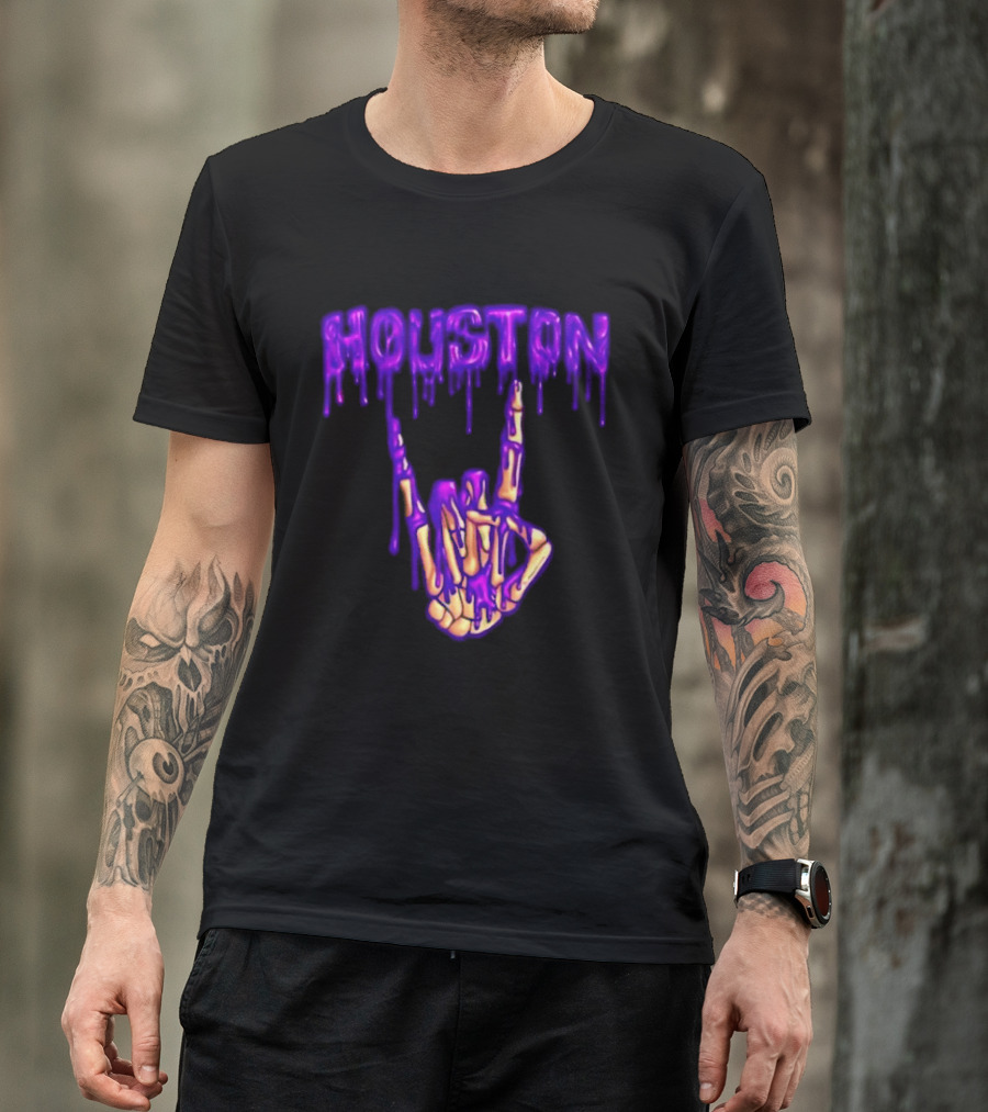 Houston Drip Skeleton Hand Gesture 2026 Purple T-Shirt