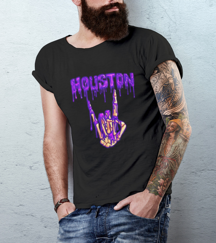 Houston Drip Skeleton Hand Gesture 2026 Purple T-Shirt