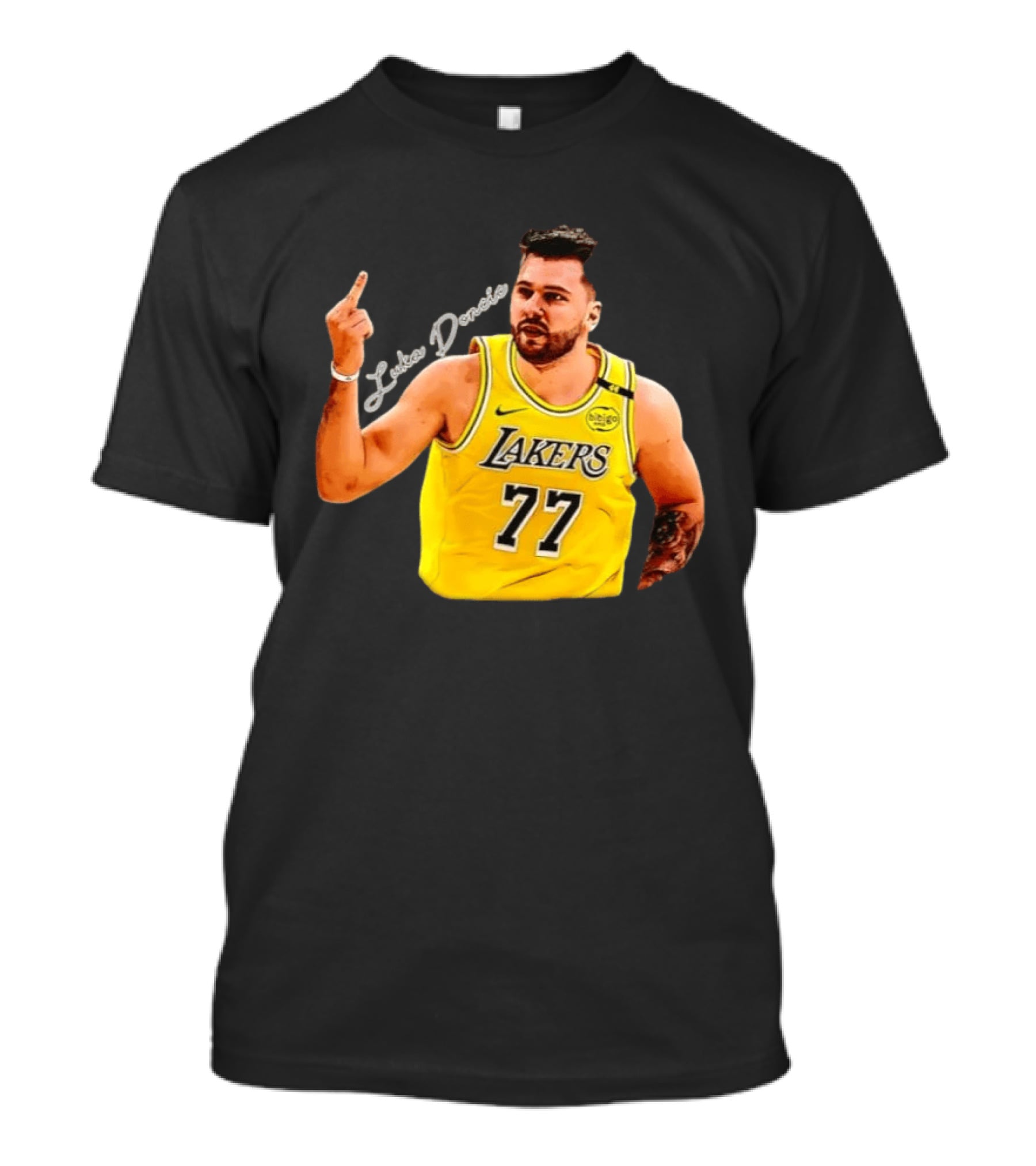Luka Doncic Lakers 77 Middle Finger Gesture Nike Basketball Jersey T-Shirt