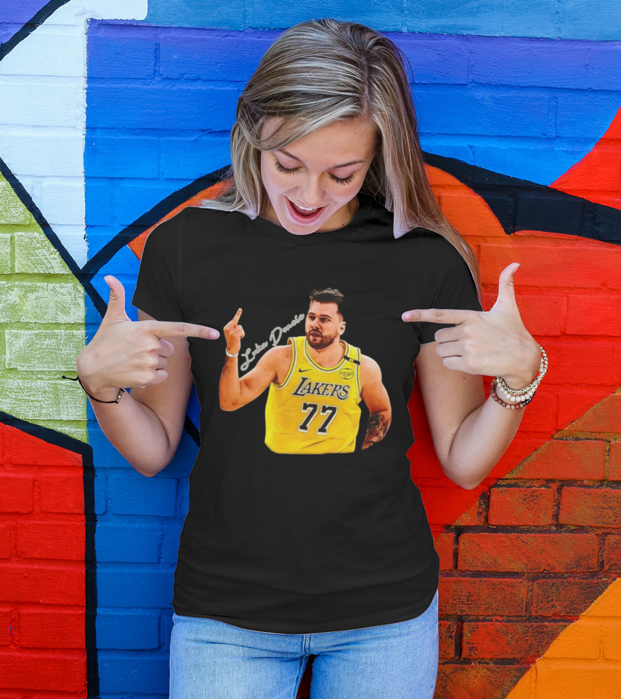 Luka Doncic Lakers 77 Middle Finger Gesture Nike Basketball Jersey T-Shirt