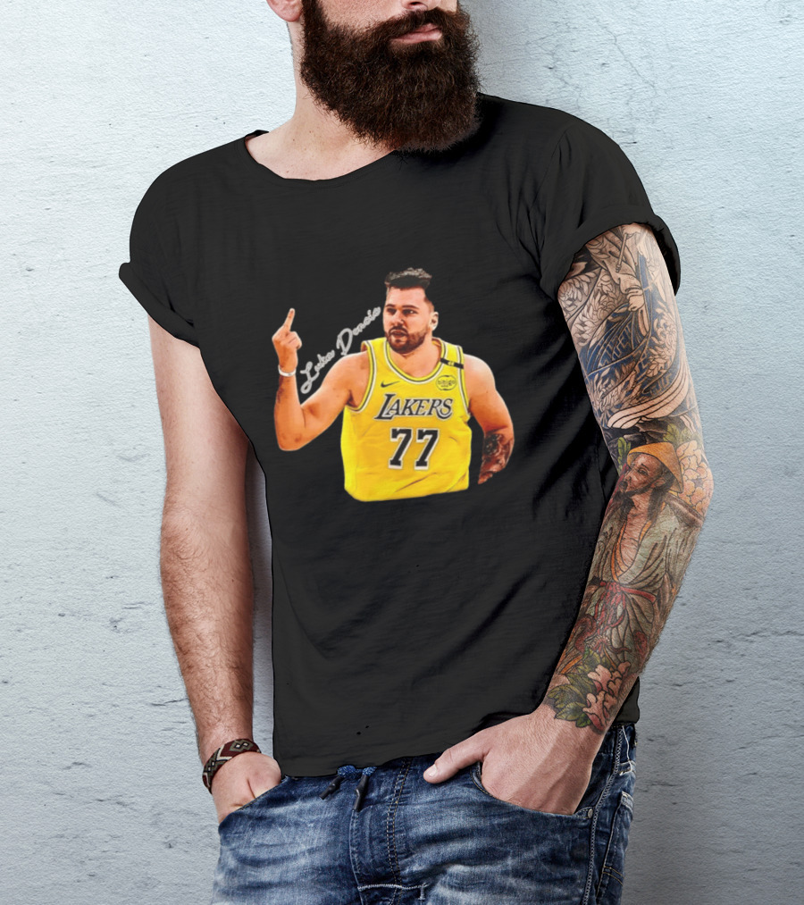 Luka Doncic Lakers 77 Middle Finger Gesture Nike Basketball Jersey T-Shirt