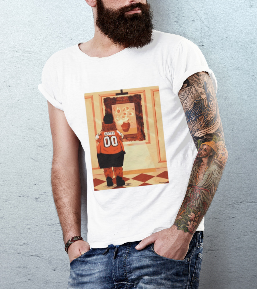 Gritty Philadelphia Flyers Meets Vincent Van Gogh Sunflowers Museum Exhibit T-Shirt
