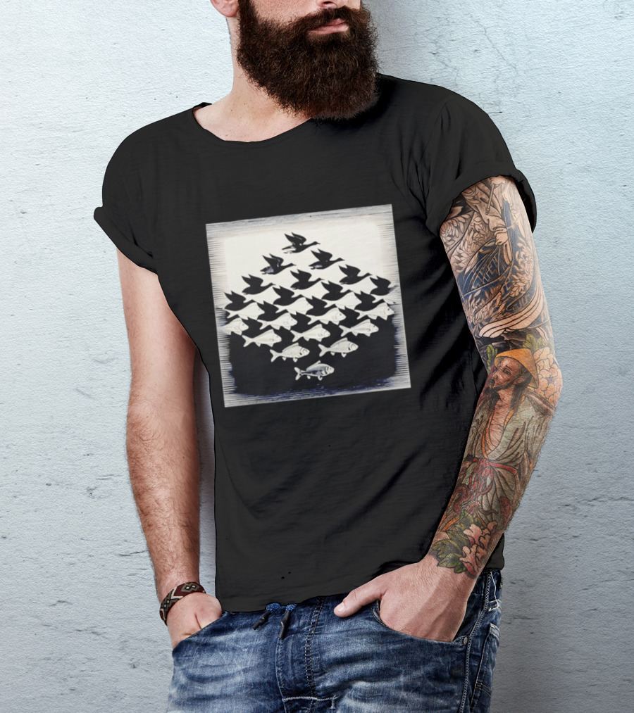 MC Escher Sky And Water Tessellation Optical Illusion T-Shirt
