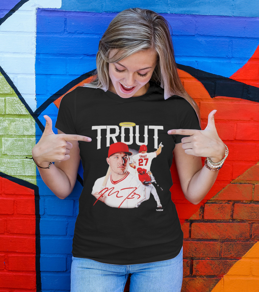 Mike Trout Los Angeles Angels 27 Halo Collage T-Shirt