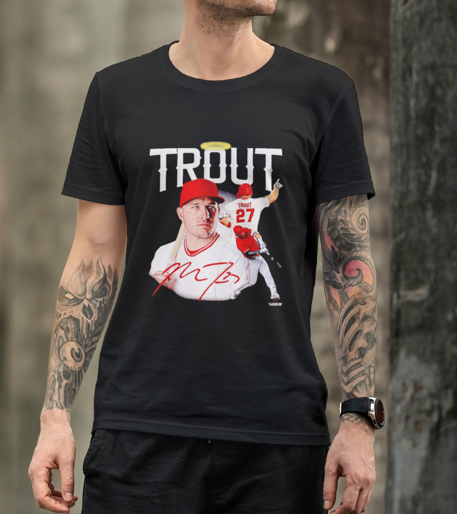 Mike Trout Los Angeles Angels 27 Halo Collage T-Shirt