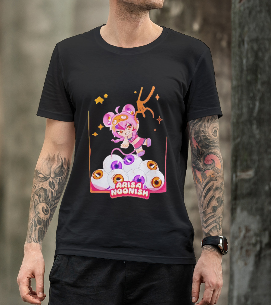 Playful Arisa Noonish With Seven Eyes Anime Character And Stars T-Shirt