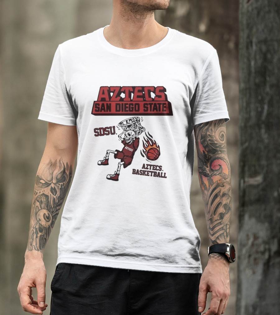 Aztecs San Diego State SDSU Skeleton Dunking Flaming Basketball T-Shirt