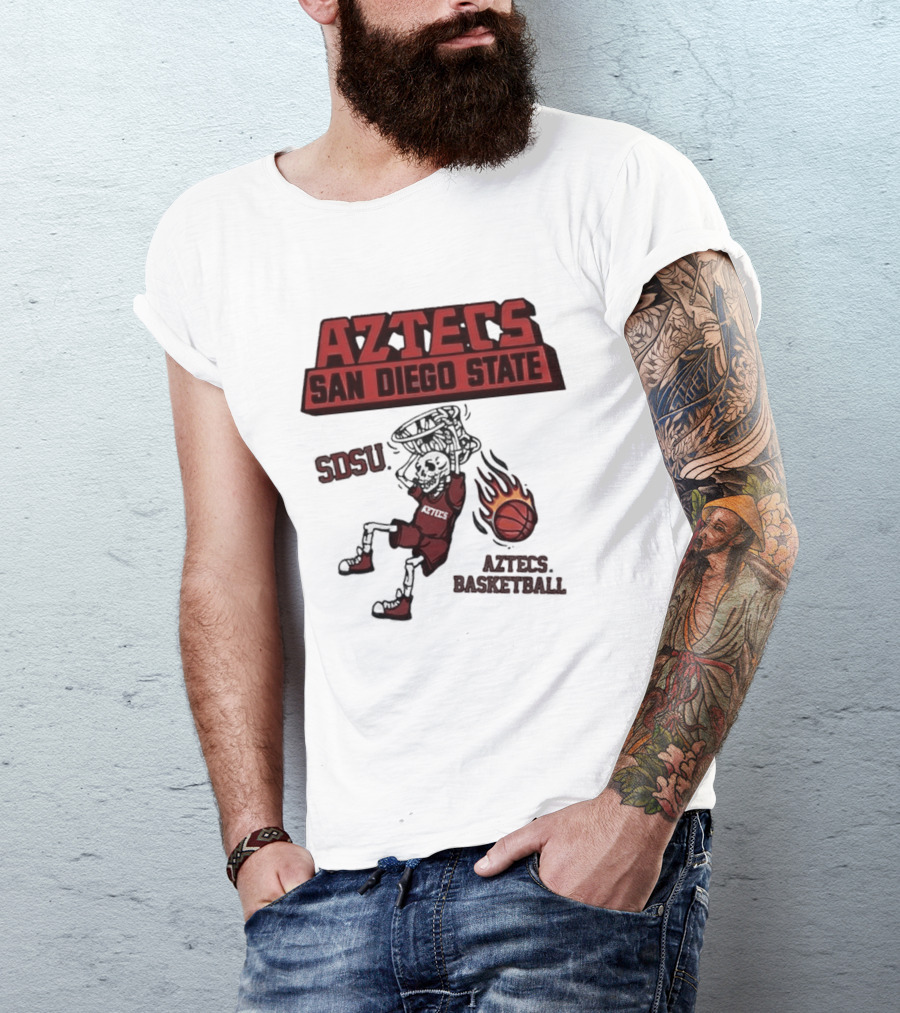 Aztecs San Diego State SDSU Skeleton Dunking Flaming Basketball T-Shirt