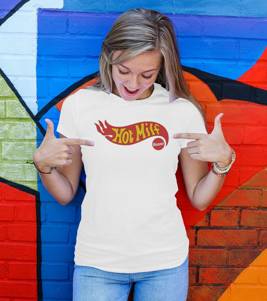 Hot Milf Boom Flame Motif T-Shirt