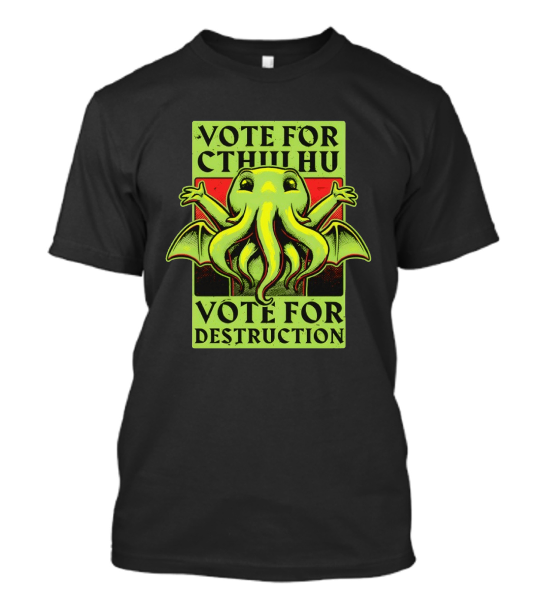 Vote For Cthulhu For Destruction Cartoon Alien Creature With Tentacles And Wings T-Shirt