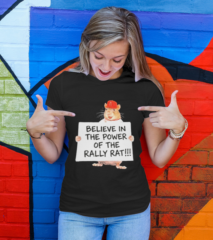 Believe In The Power Of The Rally Rat Red Cap Baseball Fan Spirit T-Shirt