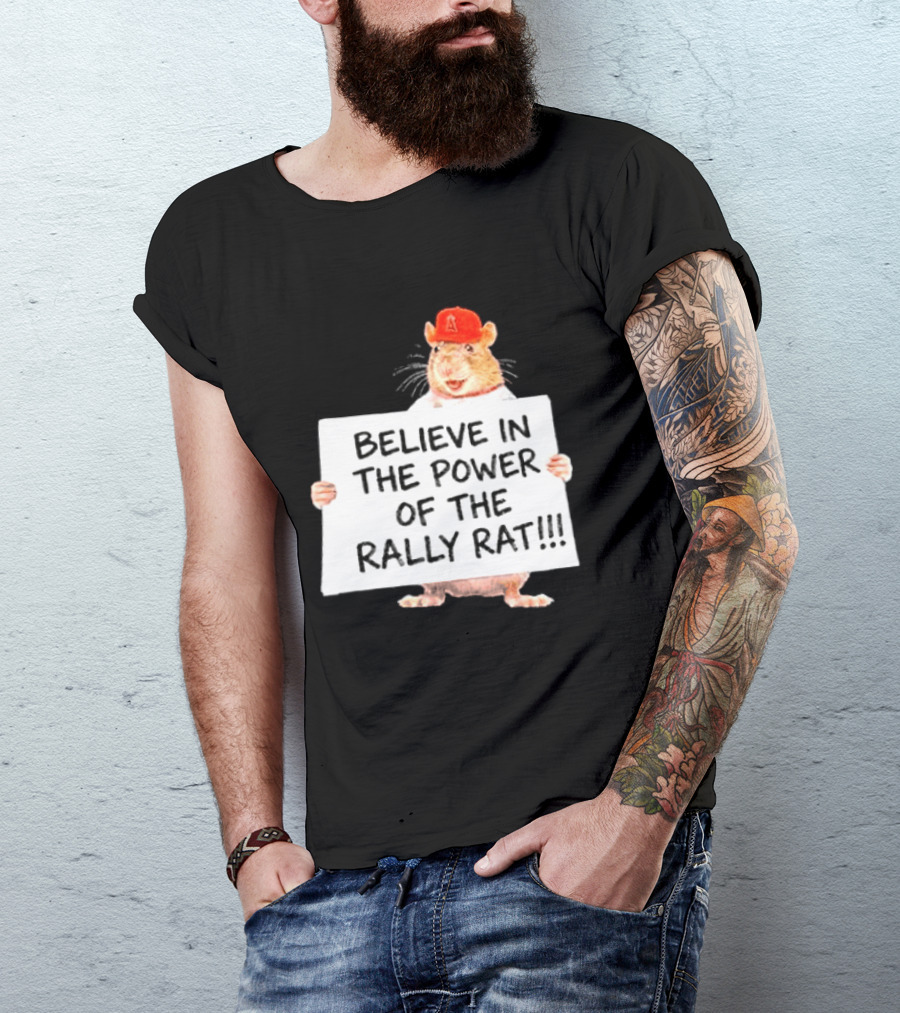 Believe In The Power Of The Rally Rat Red Cap Baseball Fan Spirit T-Shirt