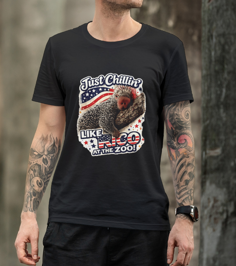 Just Chillin' Like Rico At The Zoo Patriotic Porcupine Vibes T-Shirt