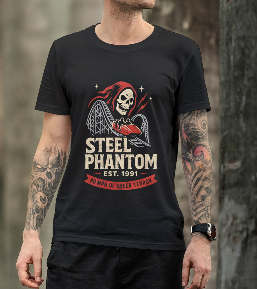 Steel Phantom 80 MPH Of Sheer Terror Pittsburgh Steelers Skeleton Est 1991 T-Shirt