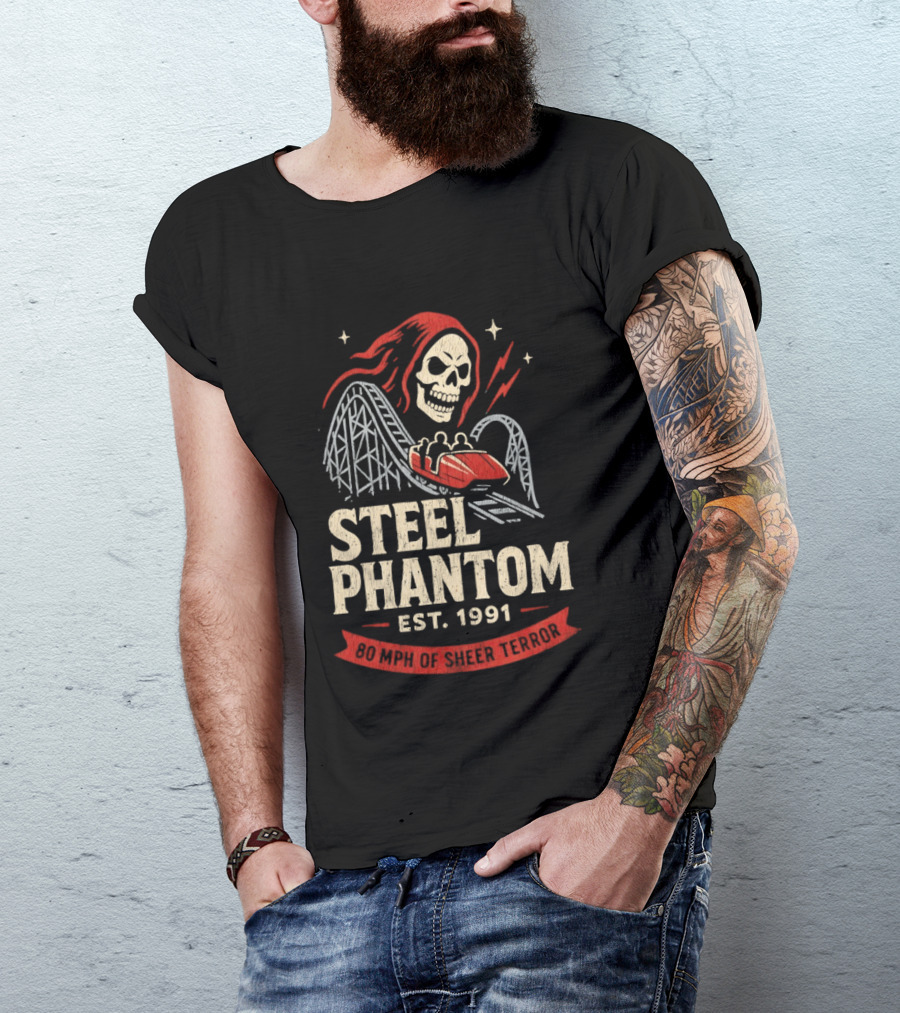 Steel Phantom 80 MPH Of Sheer Terror Pittsburgh Steelers Skeleton Est 1991 T-Shirt