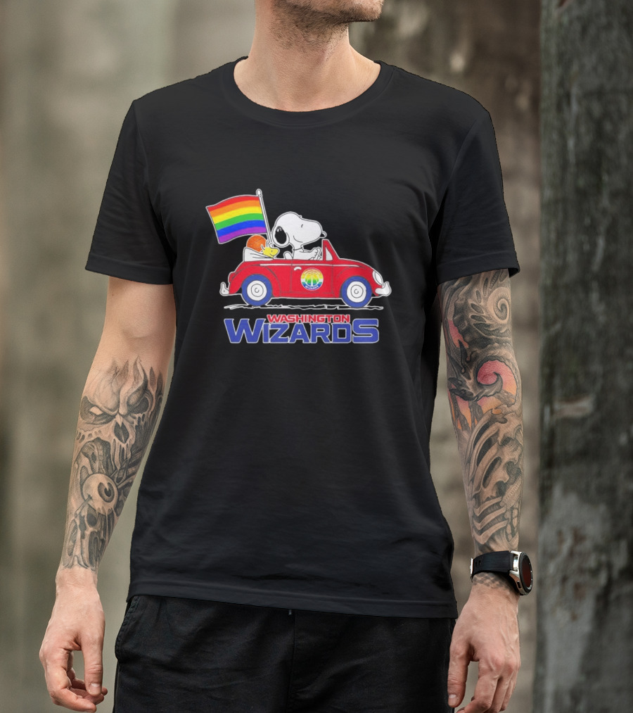 Washington Wizards Snoopy Woodstock Rainbow Pride Car T-Shirt