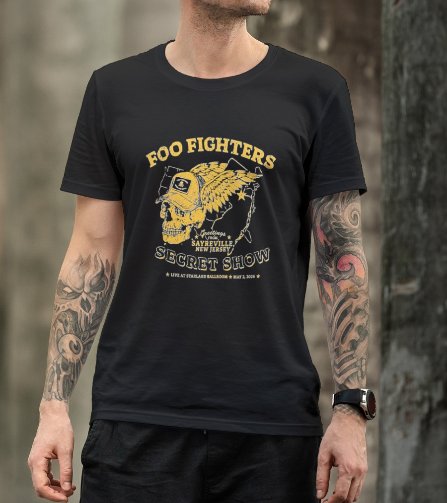 Foo Fighters Sayreville New Jersey 2026 Secret Show Winged Skull Starland Ballroom May 2 T-Shirt