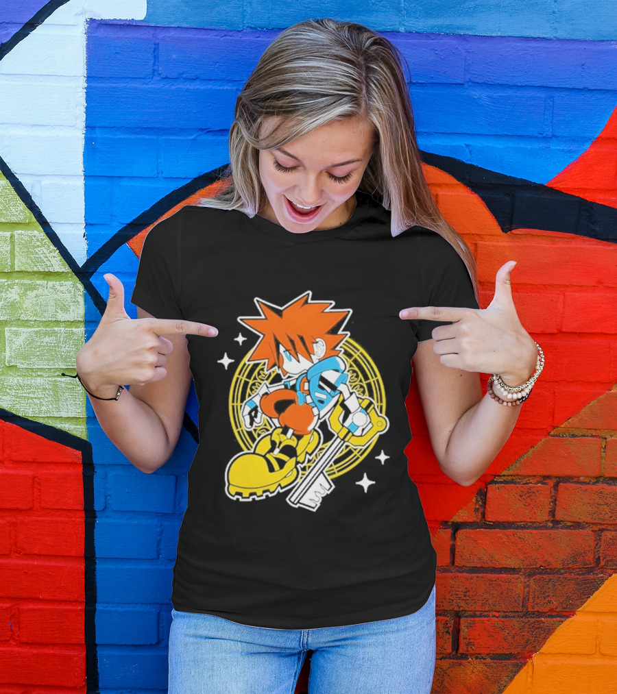 Sora Keyblade Cartoon Character With Bold Colors And Magic Circle T-Shirt