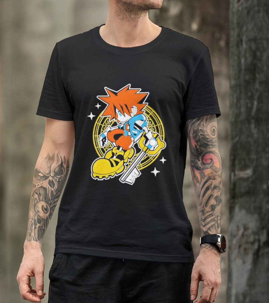 Sora Keyblade Cartoon Character With Bold Colors And Magic Circle T-Shirt