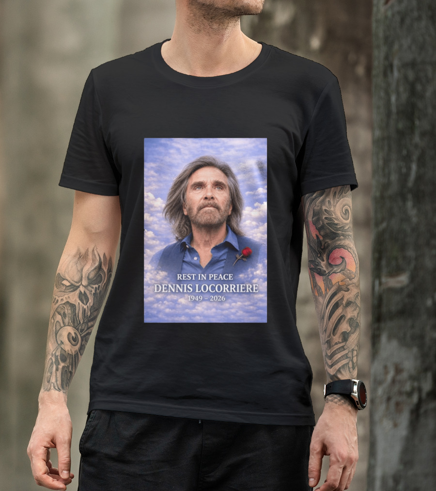 Rest In Peace Dennis Locorriere 1949 2026 Memorial Tribute With Rose And Clouds T-Shirt