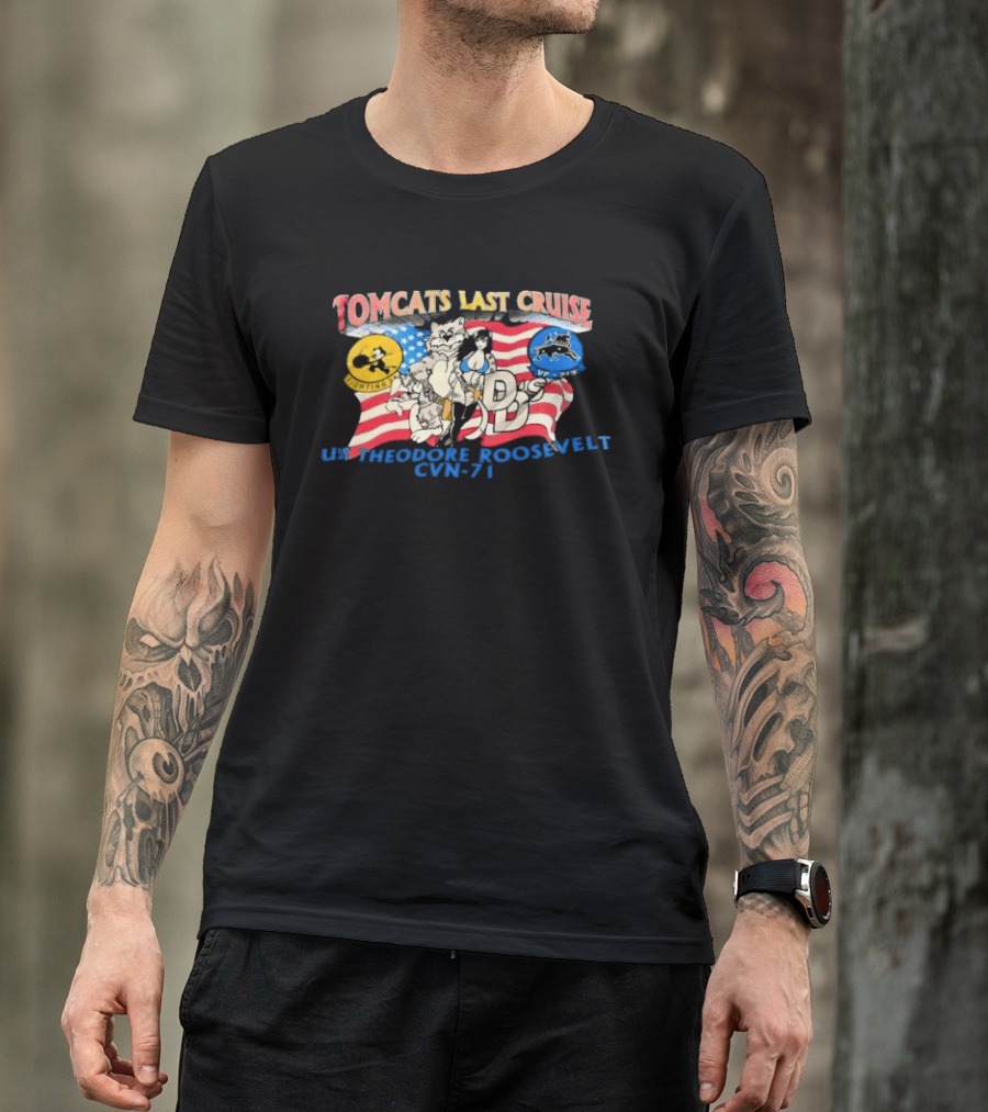 Tomcats Last Cruise USS Theodore Roosevelt CVN 71 American Flag T-Shirt