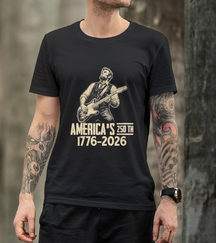 Abraham Lincoln Rocks Guitar America's 250th 1776 2026 T-Shirt