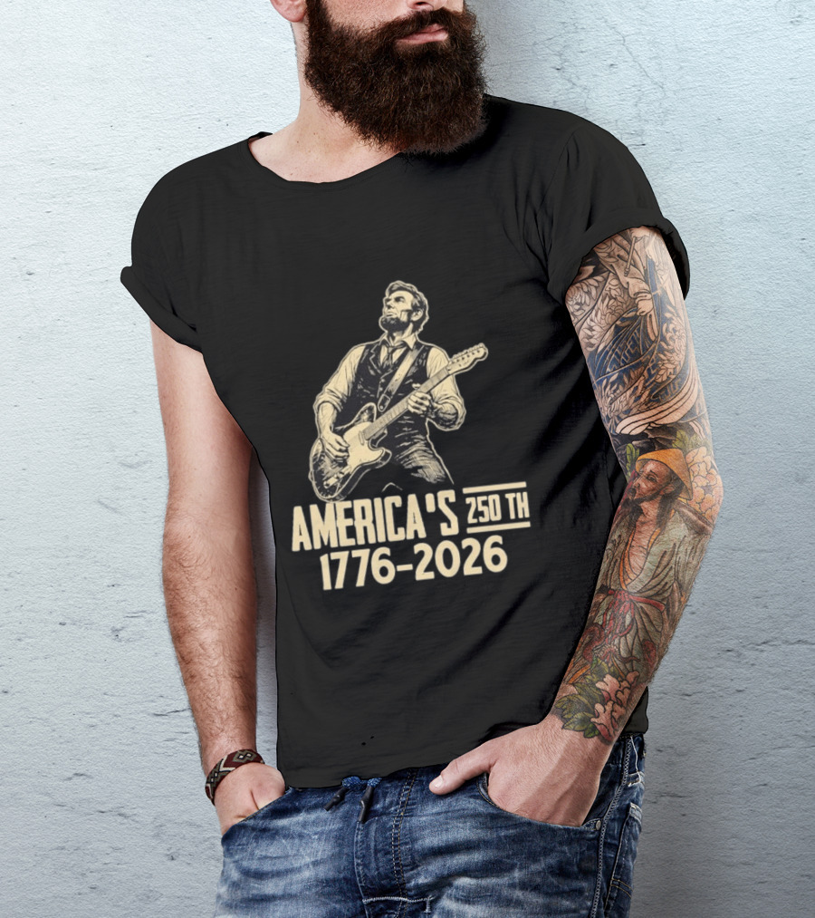 Abraham Lincoln Rocks Guitar America's 250th 1776 2026 T-Shirt