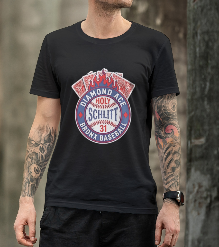Diamond Ace Holy Schlitt Bronx Baseball 31 Cards Flame T-Shirt