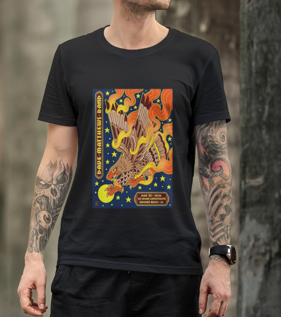 Dave Matthews Band May 25 2026 The Wharf Amphitheatre Orange Beach AL Eagle Stars Flames T-Shirt