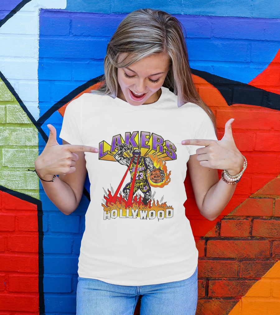 Rare Warren Lotas Los Angeles Lakers Hollywood Basketball Player Flames Laser Eyes 23 Team T-Shirt