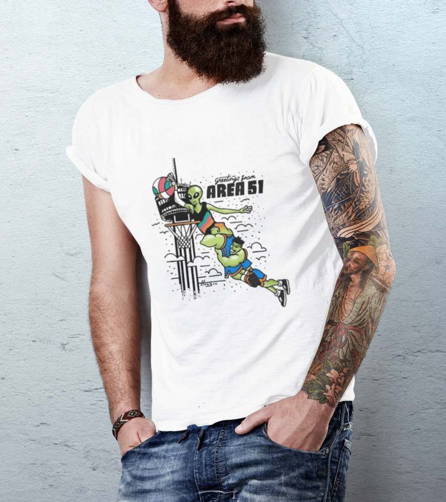 Victor Wembanyama Alien Greetings From Area 51 Basketball Dunk Scene T-Shirt