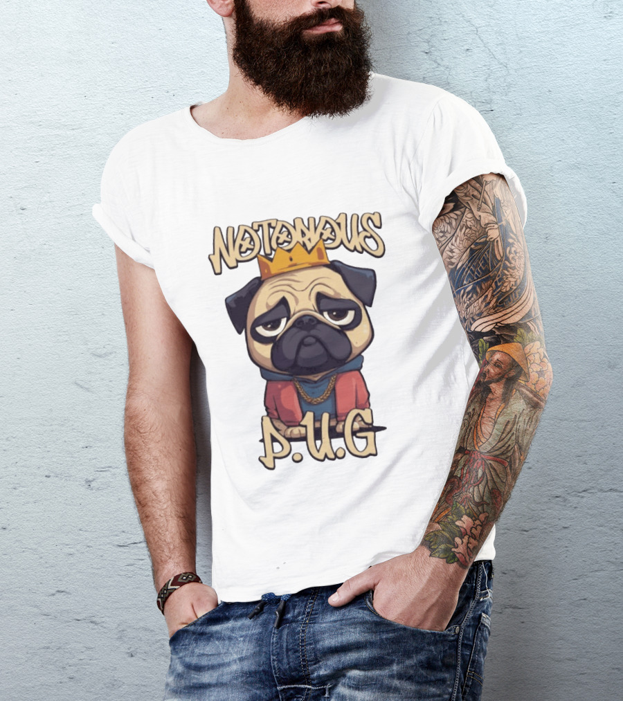 Notorious Pug Iconic Crowned Cartoon 90s Rap T-Shirt