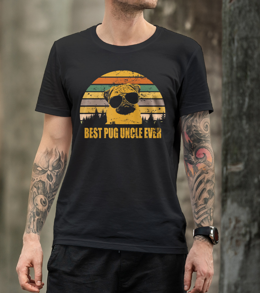 Best Pug Uncle Ever Vintage Retro Pug With Sunglasses T-Shirt