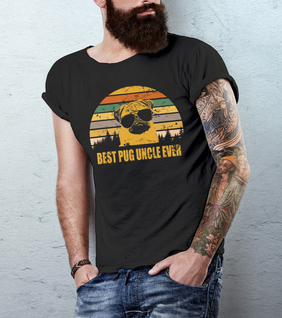 Best Pug Uncle Ever Vintage Retro Pug With Sunglasses T-Shirt