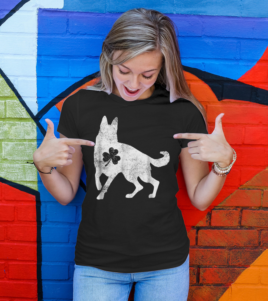 German Shepherd Silhouette Irish Clover St Patrick's Day Dog T-Shirt