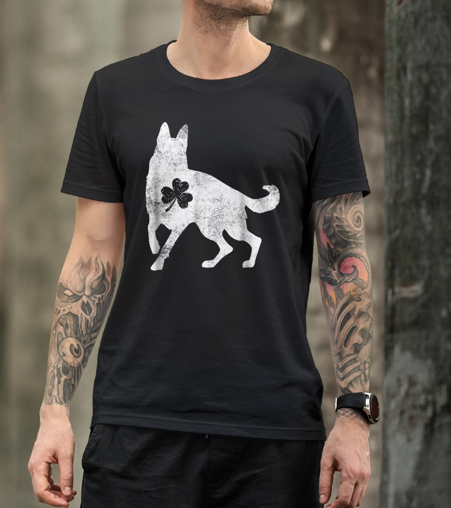 German Shepherd Silhouette Irish Clover St Patrick's Day Dog T-Shirt