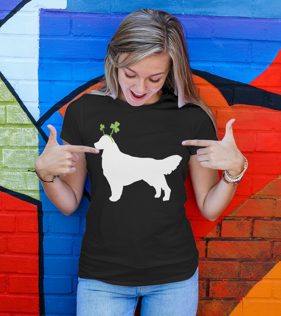 Golden Retriever Shamrock Antlers St Patricks Day Dog T-Shirt