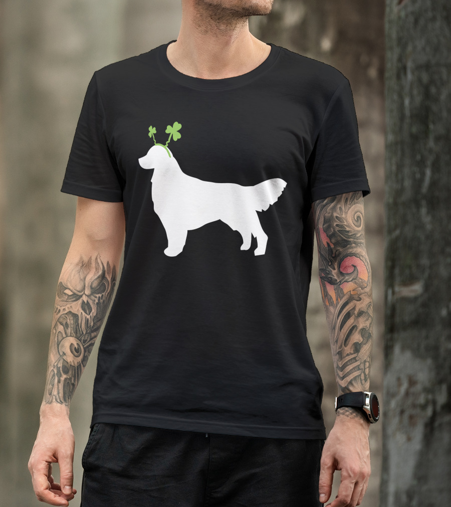 Golden Retriever Shamrock Antlers St Patricks Day Dog T-Shirt