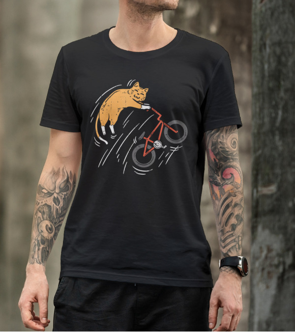 Orange Cat Riding Bicycle In Motion T-Shirt