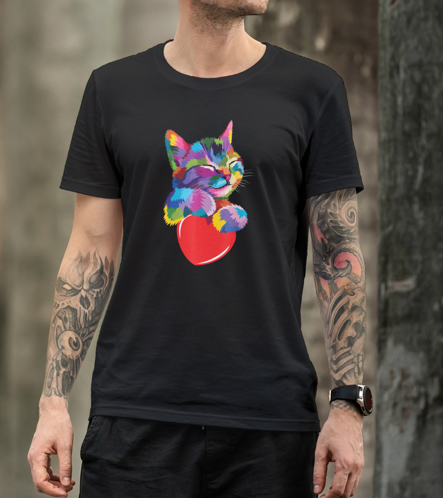 Colorful Cute Kitty For Kitten Lovers Adoption With Heart T-Shirt