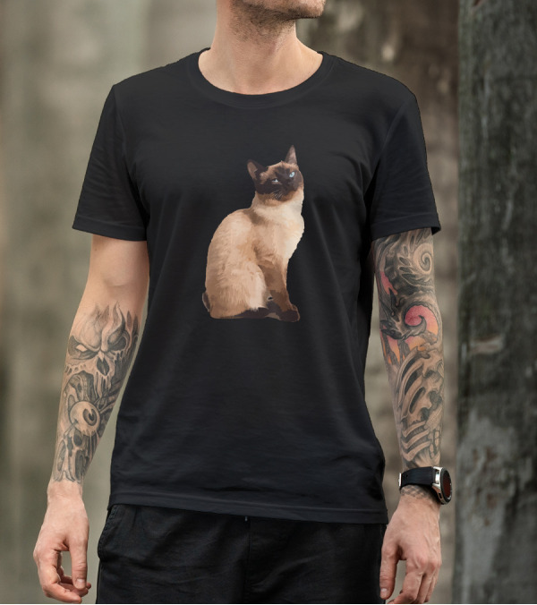 Siamese Cat Cute Siamese Cat Sitting Brown Fur Blue Eyes T-Shirt