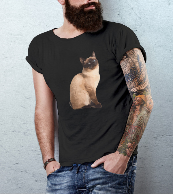 Siamese Cat Cute Siamese Cat Sitting Brown Fur Blue Eyes T-Shirt