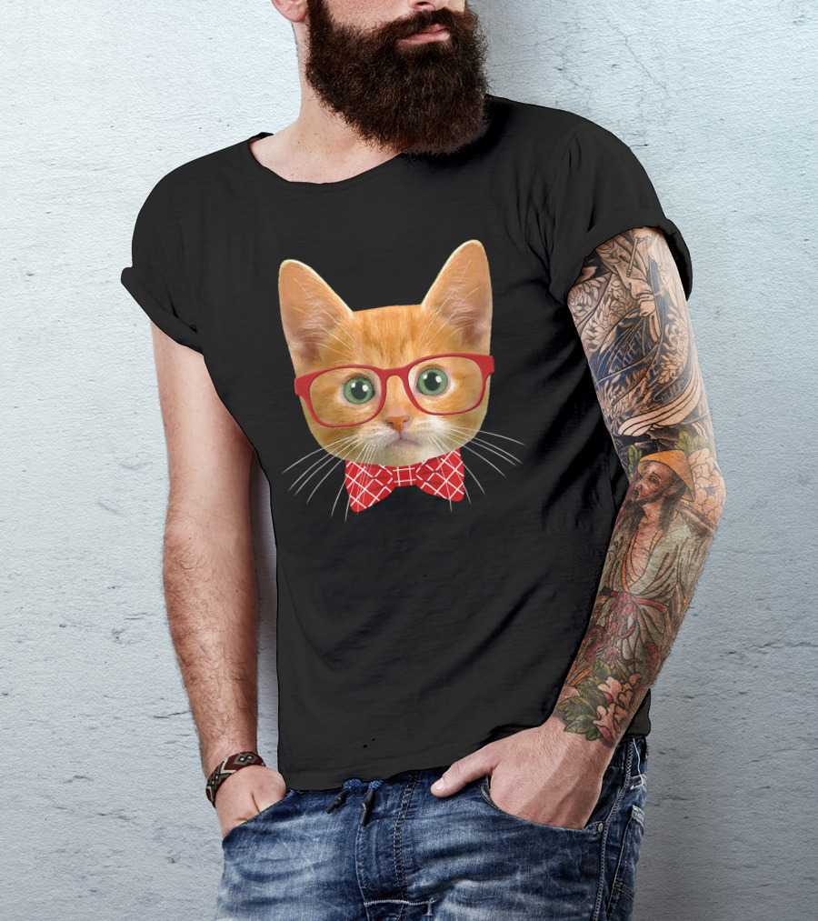 Tabby Cat Lover Orange Hipster Glasses Kitty Mama T-Shirt