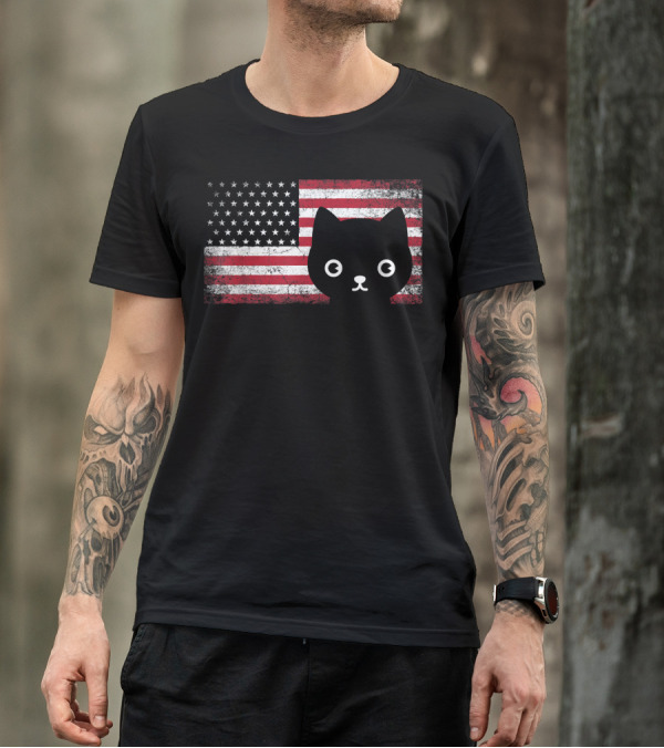 American Flag Cat Lover Meowica USA July 4th Fur T-Shirt