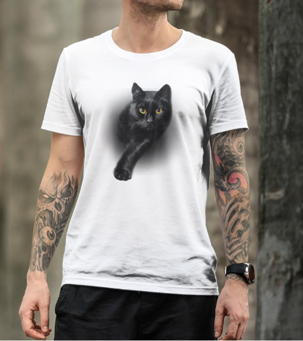 Black Cat Yellow Eyes Cats Iconic Feline Expression T-Shirt