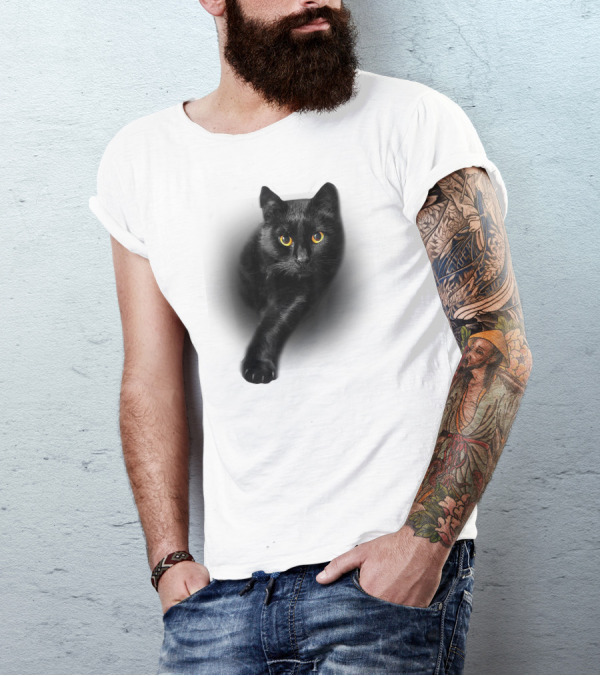 Black Cat Yellow Eyes Cats Iconic Feline Expression T-Shirt