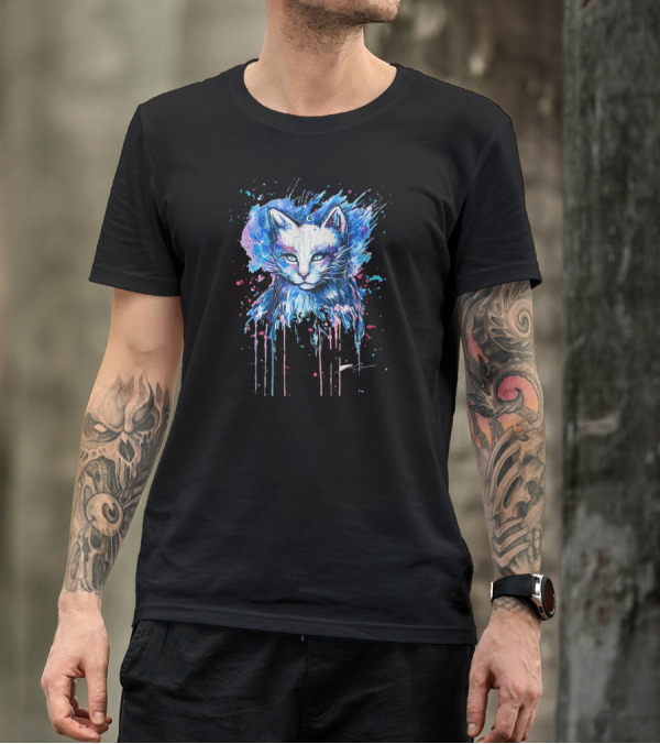 Cute Cat Cosmic Splash Watercolor T-Shirt