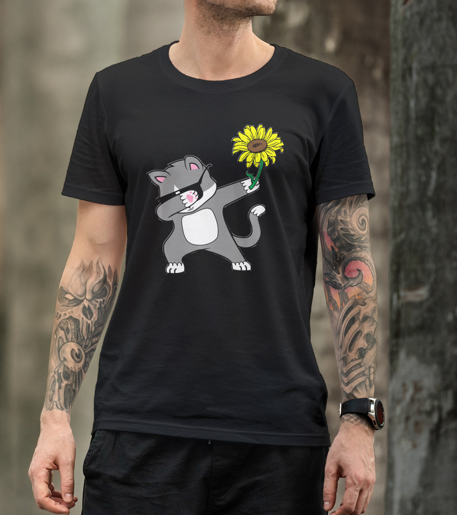 Dabbing Kitty Cat Sunflower Autism Awareness Iconic Symbols T-Shirt