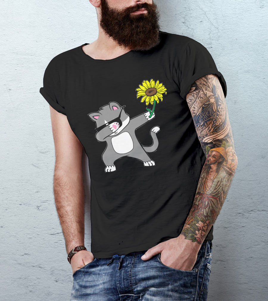 Dabbing Kitty Cat Sunflower Autism Awareness Iconic Symbols T-Shirt